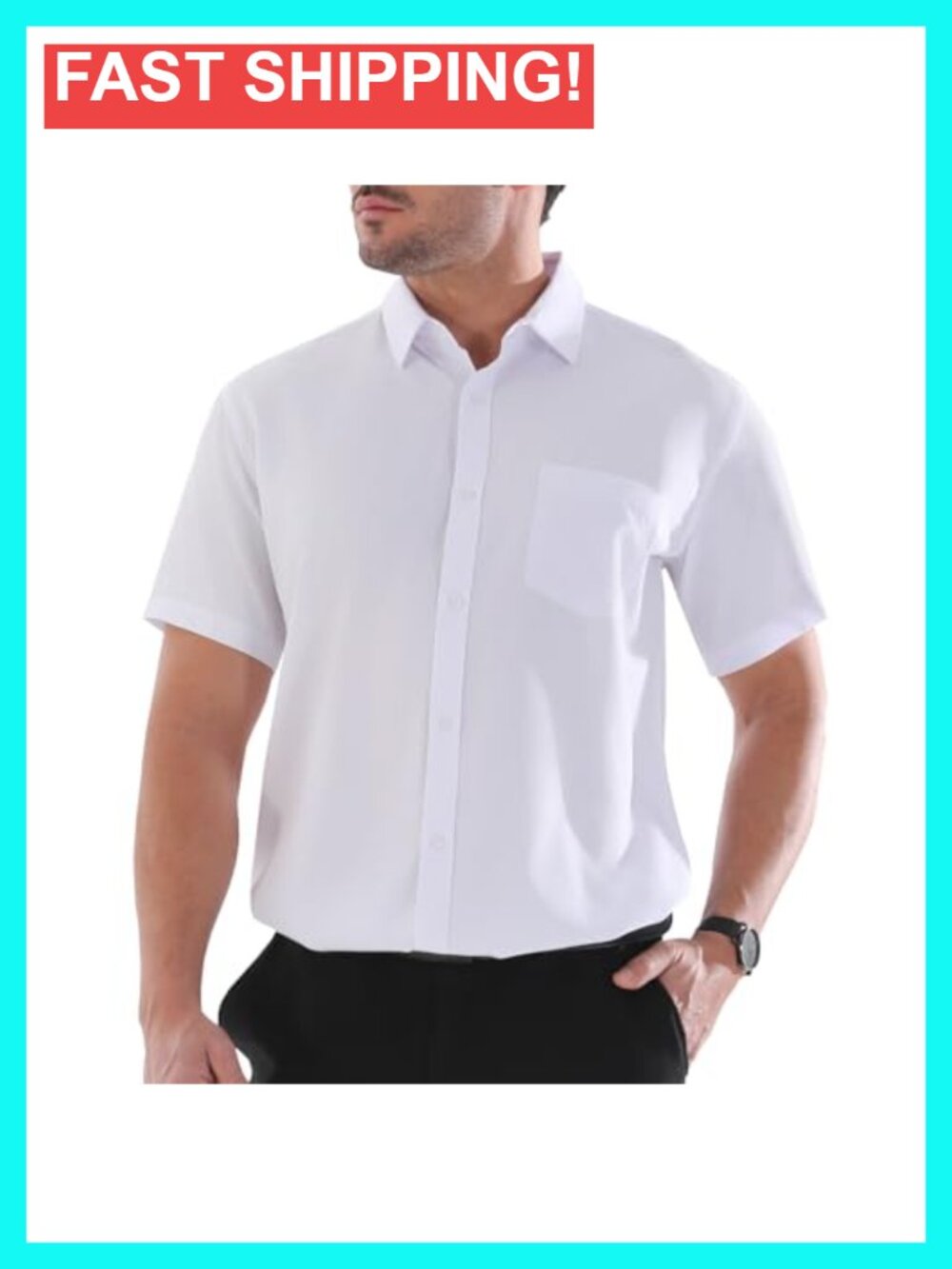 Men's Big and Tall Button Down Short Sleeve Business Casual Collared Shirt